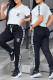 White Casual Letters Draw String Pocket Embroidery V Neck Short Sleeve Two Pieces