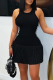 Black Casual Stripe Pleated O Neck Pleated Dresses