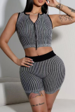 Pink Casual Solid Color Zipper Zipper Collar Sleeveless Two Pieces