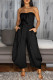 Black Sexy Casual Solid Color Backless Strapless Regular Jumpsuits