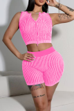 Pink Casual Solid Color Zipper Zipper Collar Sleeveless Two Pieces