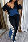 Red Casual Stripe Zipper Zipper Collar Long Sleeve Two Pieces