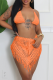 Orange Sexy Solid Color Fringed Trim Irregular Spaghetti Strap Sleeveless Two Pieces