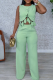 Green Casual Leaves Fringed Trim O Neck Sleeveless Two Pieces
