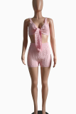 Pink Sexy Solid Color Strap Design Spaghetti Strap Sleeveless Two Pieces