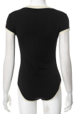Black Sexy Print Buckle O Neck Skinny Bodysuits