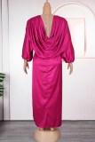 Black Elegant Solid Color Ruched V Neck Long Plus Size Dresses