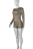Black Sexy Print Patchwork O Neck Long Sleeve Two Pieces