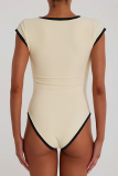 Black Sexy Print Buckle O Neck Skinny Bodysuits