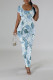 Baby Blue Casual Floral Print Butterfly Slit Contrast O Neck Printed Short Sleeve Dress