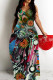 Rose Pink Sexy Geometric Print Gradient Contrast U Neck Printed Dresses