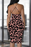 White Sexy Geometric Print Contrast Sling Dresses