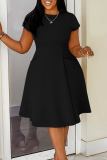 Yellow Casual Solid Color Pocket O Neck Long Plus Size Dresses