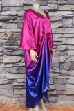 Turquoise Elegant Gradient Color Ruched V Neck Irregular Dresses