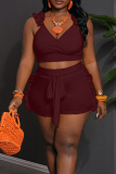 Pink Sexy Solid Color Strap Design Stringy Selvedge Spaghetti Strap Sleeveless Two Pieces