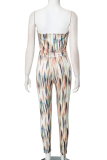 Green Sexy Print Patchwork Strapless Sleeveless Two Pieces