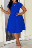 Yellow Casual Solid Color Pocket O Neck Long Plus Size Dresses