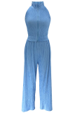 Red Casual Solid Color Zipper Turndown Collar Sleeveless Two Pieces