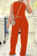 Orange Red Casual Solid Color Basic O Neck Sleeveless Two Pieces