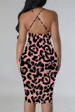 White Sexy Geometric Print Contrast Sling Dresses