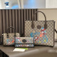 Khaki Daily Cartoon Print Letters Patchwork Zipper Bags