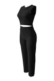 Orange Red Casual Solid Color Basic O Neck Sleeveless Two Pieces