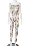 Green Sexy Print Patchwork Strapless Sleeveless Two Pieces