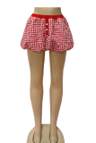 Red Sexy Plaid Buttons Loose Low Waist Speaker Full Print Bottoms
