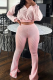 Pink Casual Stripe Draw String Patchwork Hooded Long Sleeve Two Pieces