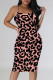 Pink Sexy Geometric Print Contrast Sling Dresses