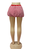 Red Sexy Plaid Buttons Loose Low Waist Speaker Full Print Bottoms
