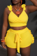 Yellow Sexy Solid Color Strap Design Stringy Selvedge Spaghetti Strap Sleeveless Two Pieces