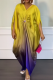 Yellow Elegant Gradient Color Ruched V Neck Irregular Dresses