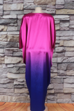 Turquoise Elegant Gradient Color Ruched V Neck Irregular Dresses