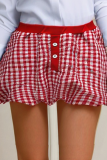 Red Sexy Plaid Buttons Loose Low Waist Speaker Full Print Bottoms
