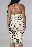 White Sexy Geometric Print Contrast Sling Dresses