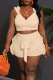 Apricot Sexy Solid Color Strap Design Stringy Selvedge Spaghetti Strap Sleeveless Two Pieces