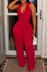 Red Casual Solid Color Zipper Turndown Collar Sleeveless Two Pieces