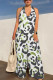 White Sexy Geometric Camouflage Print Pocket Lace Up Backless Contrast Halter Loose Jumpsuits
