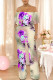 Purple Casual Floral Print Pocket Flounce Contrast Off Shoulder Jumpsuits