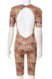 Leopard Print Sexy Leopard Print Backless O Neck Skinny Rompers