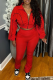 Red Casual Zipper Contrast Zipper Collar Long Sleeve Two Pieces
