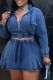 Blue Casual Solid Color Zipper Hooded Long Sleeve Two Pieces