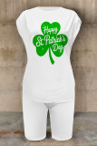 Letter Casual Letter Print Four Leaf Clover Contrast O Neck Short Sleeve Two Pieces
