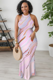 Green Casual Floral Print Contrast O Neck Long Dresses