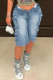 Blue Casual Daily Solid Color Pocket Patchwork Mid Waist Regular Denim Shorts