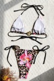 Leopard Print Sexy Hot Leopard Print Floral Print Backless Belted Swimwears (With Paddings)