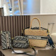Black And White Vacation Letters Patchwork Zipper Weave Bags