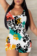 White Casual Leopard Print Contrast U Neck Skinny Rompers