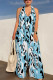 Baby Blue Sexy Geometric Camouflage Print Pocket Lace Up Backless Contrast Halter Loose Jumpsuits